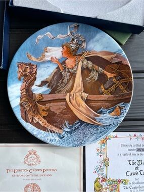 The Longton Crown Pottery Decorative Collector Plate — Blue, Brown, Cream